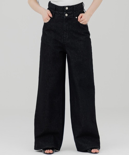SENEE(セニー)の「layered wide straight denim(レイヤードワイドストレートデニム)(デニムパンツ・レディース・ブラック/ブルー・SMALL/MEDIUM)」の3枚目の写真