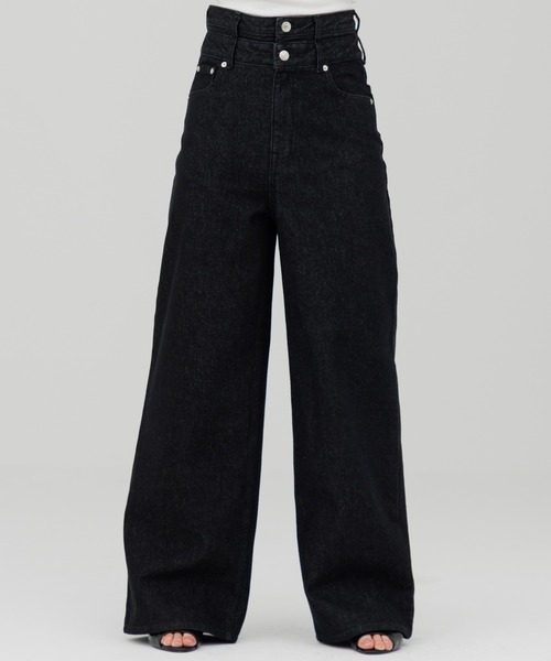 SENEE(セニー)の「layered wide straight denim(レイヤードワイドストレートデニム)(デニムパンツ・レディース・ブラック/ブルー・SMALL/MEDIUM)」の4枚目の写真