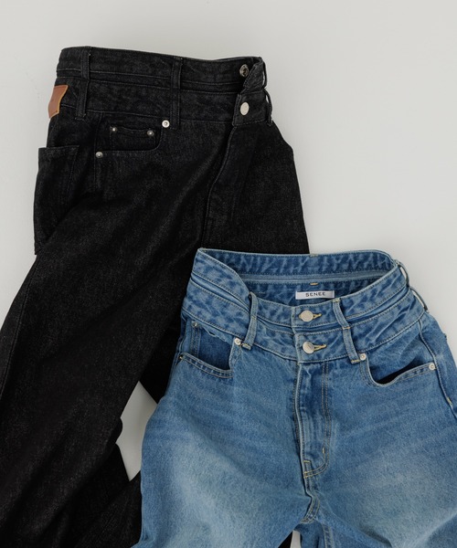 SENEE(セニー)の「layered wide straight denim(レイヤードワイドストレートデニム)(デニムパンツ・レディース・ブラック/ブルー・SMALL/MEDIUM)」の7枚目の写真