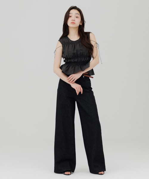 SENEE(セニー)の「layered wide straight denim(レイヤードワイドストレートデニム)(デニムパンツ・レディース・ブラック/ブルー・SMALL/MEDIUM)」の14枚目の写真