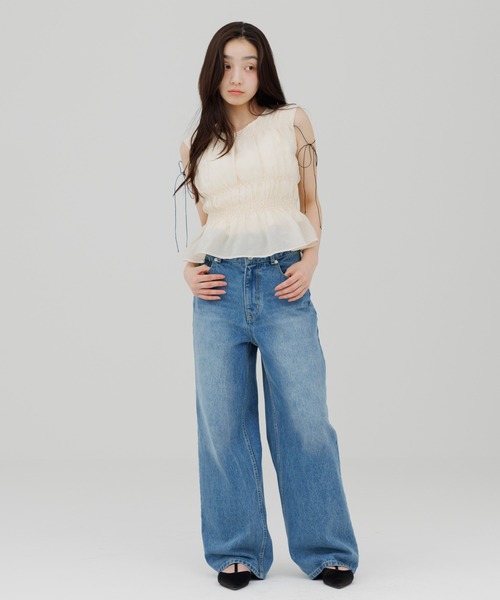 SENEE(セニー)の「layered wide straight denim(レイヤードワイドストレートデニム)(デニムパンツ・レディース・ブラック/ブルー・SMALL/MEDIUM)」の12枚目の写真