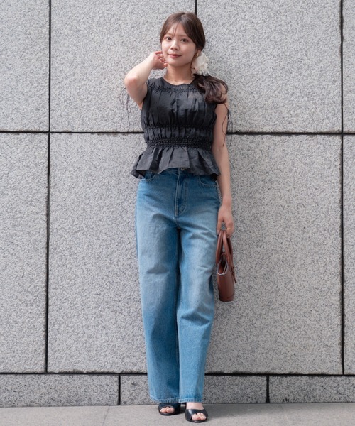 SENEE(セニー)の「layered wide straight denim(レイヤードワイドストレートデニム)(デニムパンツ・レディース・ブラック/ブルー・SMALL/MEDIUM)」の20枚目の写真