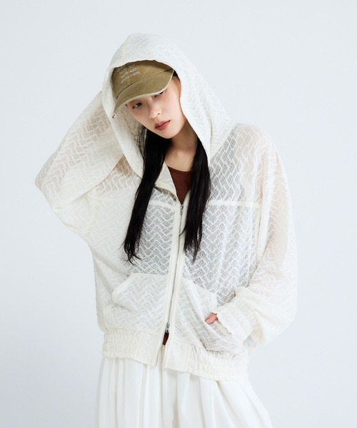 JEANASIS（ジーナシス）の「レースシアーZIPパーカーブルゾン/661793（パーカー・レディース・ライトブルー/ブラック/ホワイト・FREE）」の19枚目の写真