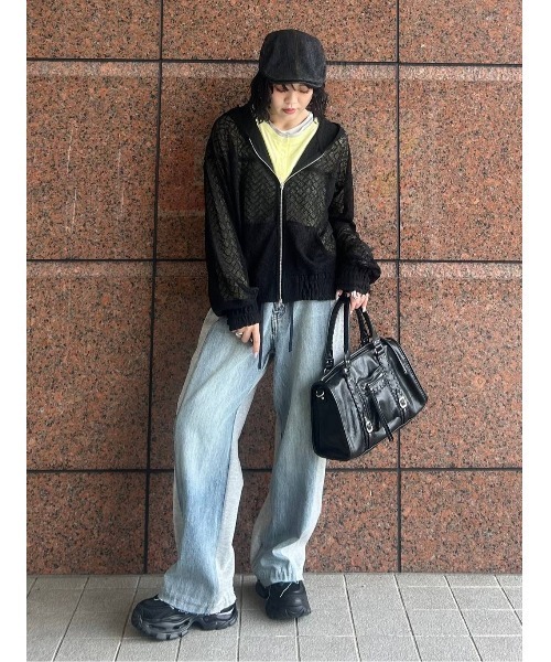 JEANASIS（ジーナシス）の「レースシアーZIPパーカーブルゾン/661793（パーカー・レディース・ライトブルー/ブラック/ホワイト・FREE）」の4枚目の写真