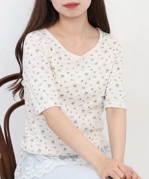 JEMORGAN（ジェーイーモーガン）の「JEMORGAN アイレットフライス花柄ハーフスリーブクルー（パック）（Tシャツ/カットソー・レディース・ブラック/ブルー/レッド・F）」の21枚目の写真