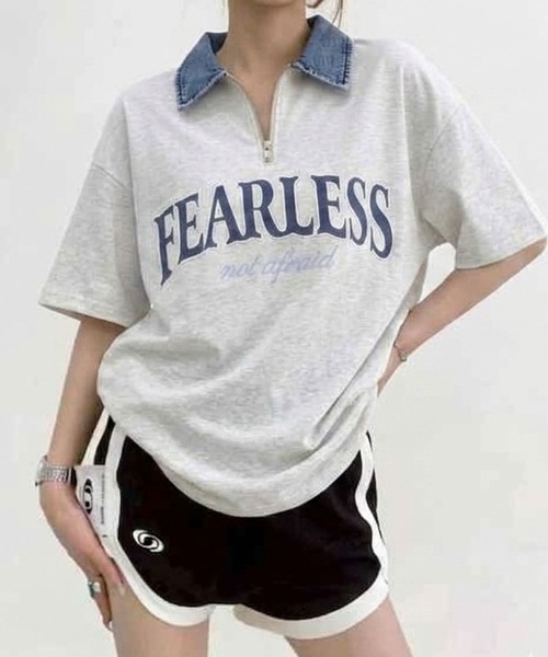 SpRay(スプレイ)の「デニム襟ハーフジップトップス(Tシャツ/カットソー・レディース・チャコールグレー/オフホワイト/ネイビー/オートミール・FREE)」の3枚目の写真