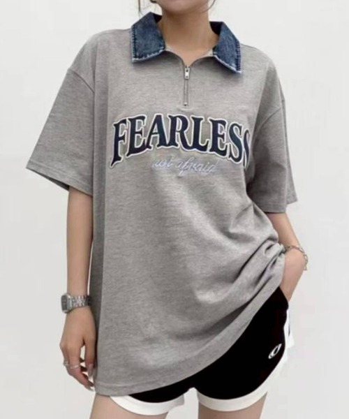 SpRay(スプレイ)の「デニム襟ハーフジップトップス(Tシャツ/カットソー・レディース・チャコールグレー/オフホワイト/ネイビー/オートミール・FREE)」の5枚目の写真