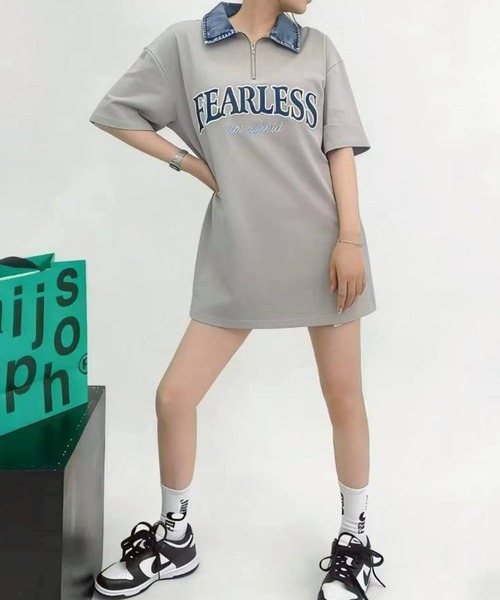 SpRay(スプレイ)の「デニム襟ハーフジップトップス(Tシャツ/カットソー・レディース・チャコールグレー/オフホワイト/ネイビー/オートミール・FREE)」の6枚目の写真