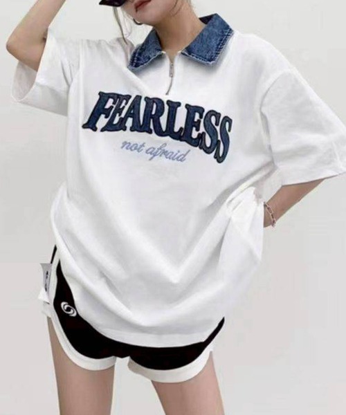 SpRay(スプレイ)の「デニム襟ハーフジップトップス(Tシャツ/カットソー・レディース・チャコールグレー/オフホワイト/ネイビー/オートミール・FREE)」の7枚目の写真