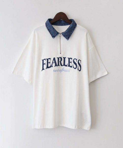 SpRay(スプレイ)の「デニム襟ハーフジップトップス(Tシャツ/カットソー・レディース・チャコールグレー/オフホワイト/ネイビー/オートミール・FREE)」の8枚目の写真