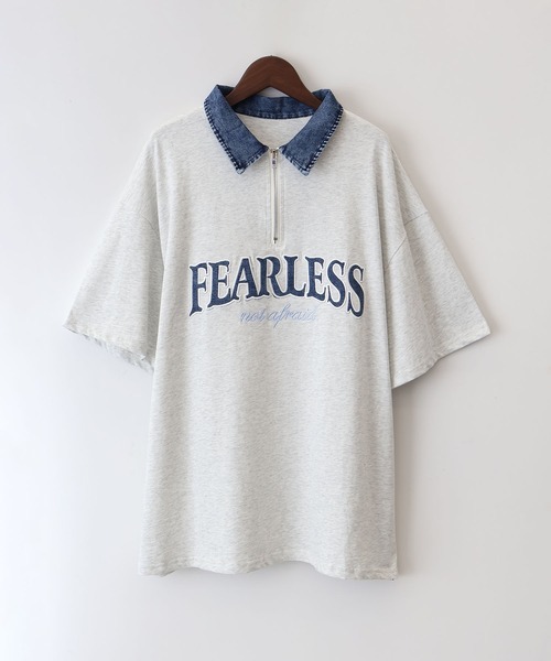 SpRay(スプレイ)の「デニム襟ハーフジップトップス(Tシャツ/カットソー・レディース・チャコールグレー/オフホワイト/ネイビー/オートミール・FREE)」の9枚目の写真