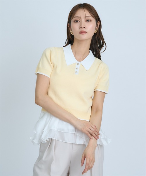 AND COUTURE(アンドクチュール)の「ポロニットプルオーバー×ペプラムキャミソール(ニット/セーター・レディース・ネイビー/グレー/イエロー・FREE)」の3枚目の写真