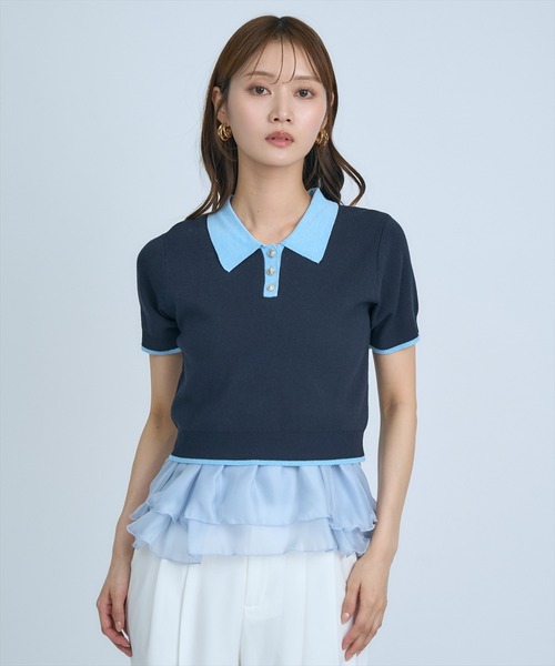AND COUTURE(アンドクチュール)の「ポロニットプルオーバー×ペプラムキャミソール(ニット/セーター・レディース・ネイビー/グレー/イエロー・FREE)」の17枚目の写真