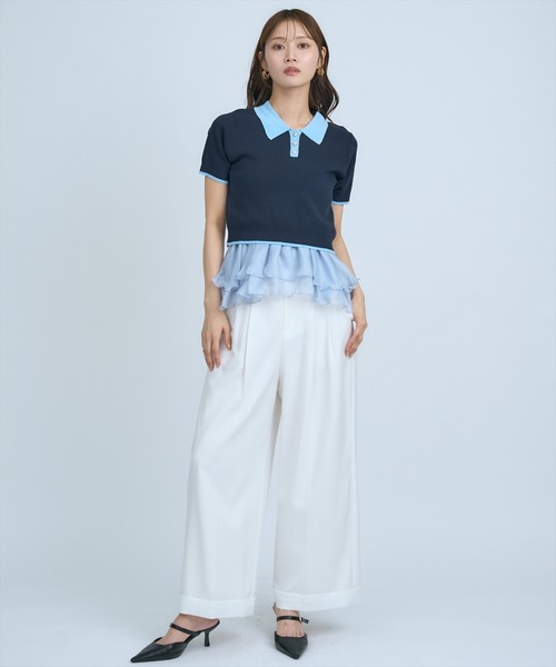AND COUTURE(アンドクチュール)の「ポロニットプルオーバー×ペプラムキャミソール(ニット/セーター・レディース・ネイビー/グレー/イエロー・FREE)」の16枚目の写真