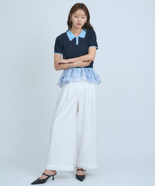 AND COUTURE(アンドクチュール)の「ポロニットプルオーバー×ペプラムキャミソール(ニット/セーター・レディース・ネイビー/グレー/イエロー・FREE)」の15枚目の写真