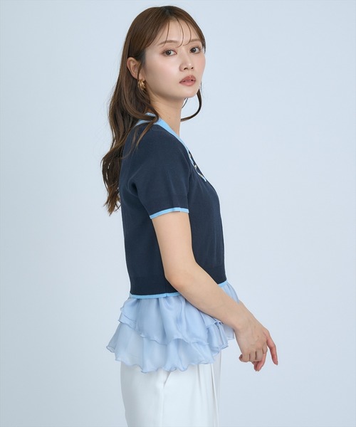 AND COUTURE(アンドクチュール)の「ポロニットプルオーバー×ペプラムキャミソール(ニット/セーター・レディース・ネイビー/グレー/イエロー・FREE)」の13枚目の写真
