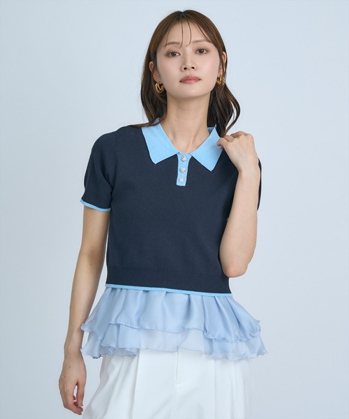 AND COUTURE(アンドクチュール)の「ポロニットプルオーバー×ペプラムキャミソール(ニット/セーター・レディース・ネイビー/グレー/イエロー・FREE)」の10枚目の写真