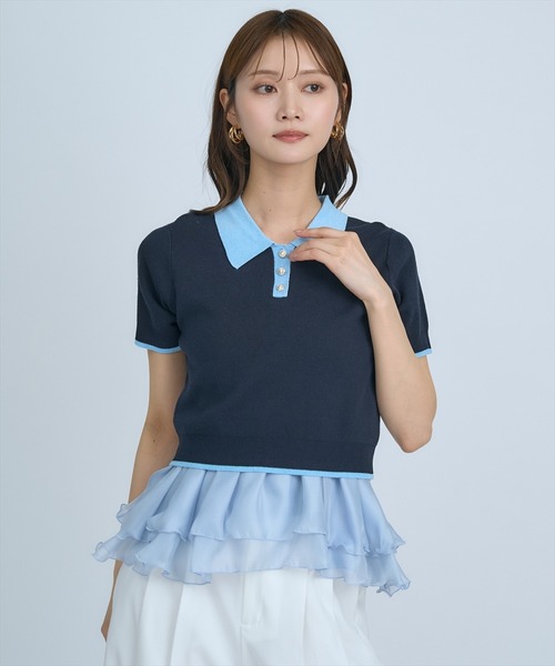 AND COUTURE(アンドクチュール)の「ポロニットプルオーバー×ペプラムキャミソール(ニット/セーター・レディース・ネイビー/グレー/イエロー・FREE)」の8枚目の写真