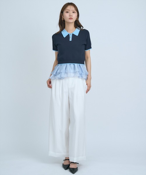 AND COUTURE(アンドクチュール)の「ポロニットプルオーバー×ペプラムキャミソール(ニット/セーター・レディース・ネイビー/グレー/イエロー・FREE)」の7枚目の写真