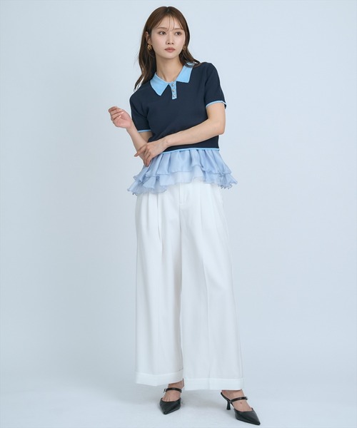 AND COUTURE(アンドクチュール)の「ポロニットプルオーバー×ペプラムキャミソール(ニット/セーター・レディース・ネイビー/グレー/イエロー・FREE)」の6枚目の写真