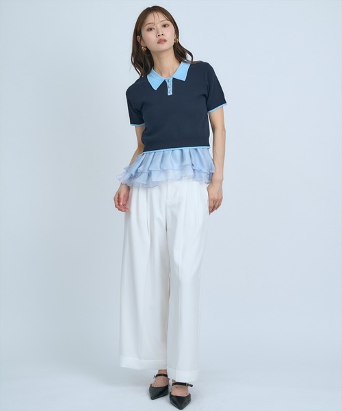 AND COUTURE(アンドクチュール)の「ポロニットプルオーバー×ペプラムキャミソール(ニット/セーター・レディース・ネイビー/グレー/イエロー・FREE)」の5枚目の写真