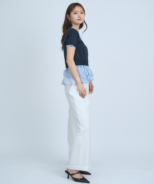 AND COUTURE(アンドクチュール)の「ポロニットプルオーバー×ペプラムキャミソール(ニット/セーター・レディース・ネイビー/グレー/イエロー・FREE)」の4枚目の写真