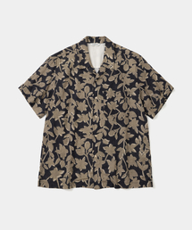 leaf open collar s/s shirt black brown