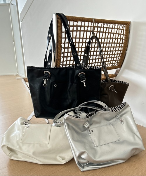 FINEnough(ファインナフ)の「リバーシブルハトメ使いトートバッグ(ショルダーバッグ・レディース・ホワイト/シルバー/ブラック/ブラウン・FREE)」の10枚目の写真