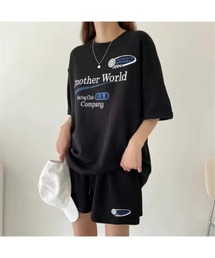 RacingプリントTシャツ×ショートパンツSET