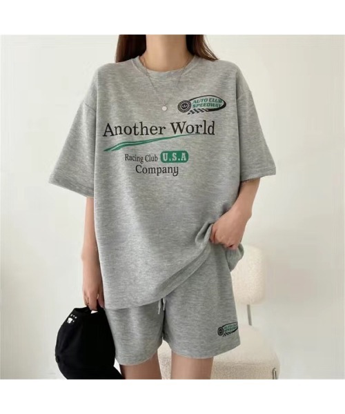 CHEER(チアー)の「RacingプリントTシャツ×ショートパンツSET(セットアップ・レディース・ライトグレー/ブラック/グレー・M)」の16枚目の写真