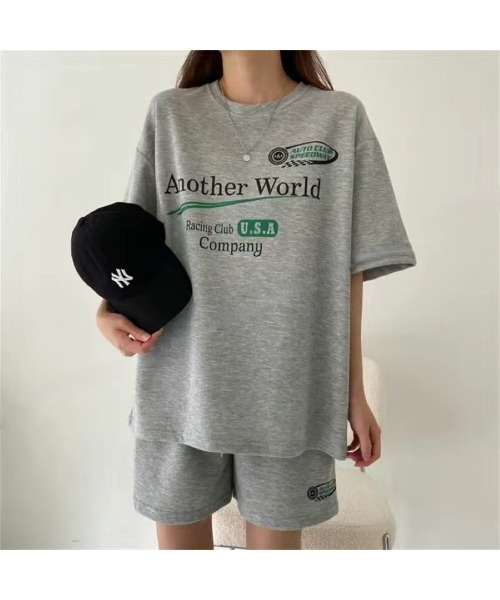 CHEER(チアー)の「RacingプリントTシャツ×ショートパンツSET(セットアップ・レディース・ライトグレー/ブラック/グレー・M)」の17枚目の写真