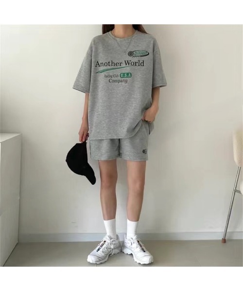 CHEER(チアー)の「RacingプリントTシャツ×ショートパンツSET(セットアップ・レディース・ライトグレー/ブラック/グレー・M)」の18枚目の写真