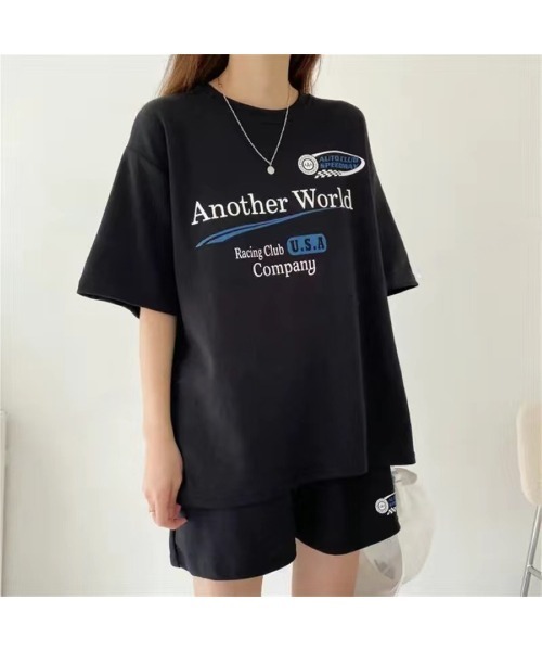 CHEER(チアー)の「RacingプリントTシャツ×ショートパンツSET(セットアップ・レディース・ライトグレー/ブラック/グレー・M)」の7枚目の写真