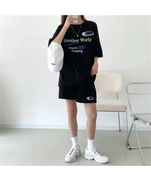 CHEER(チアー)の「RacingプリントTシャツ×ショートパンツSET(セットアップ・レディース・ライトグレー/ブラック/グレー・M)」の8枚目の写真