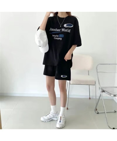 CHEER(チアー)の「RacingプリントTシャツ×ショートパンツSET(セットアップ・レディース・ライトグレー/ブラック/グレー・M)」の9枚目の写真