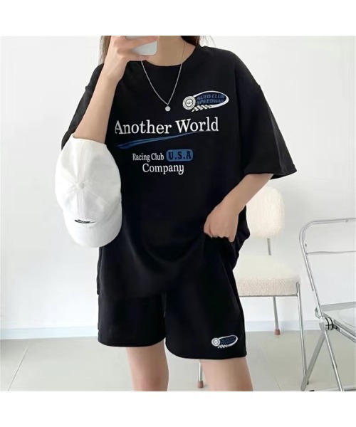 CHEER(チアー)の「RacingプリントTシャツ×ショートパンツSET(セットアップ・レディース・ライトグレー/ブラック/グレー・M)」の10枚目の写真