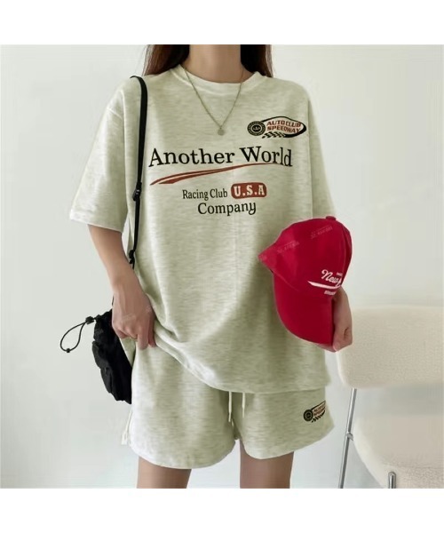 CHEER(チアー)の「RacingプリントTシャツ×ショートパンツSET(セットアップ・レディース・ライトグレー/ブラック/グレー・M)」の11枚目の写真