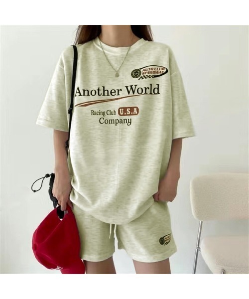 CHEER(チアー)の「RacingプリントTシャツ×ショートパンツSET(セットアップ・レディース・ライトグレー/ブラック/グレー・M)」の12枚目の写真