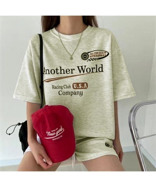 CHEER(チアー)の「RacingプリントTシャツ×ショートパンツSET(セットアップ・レディース・ライトグレー/ブラック/グレー・M)」の15枚目の写真