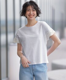 【一枚で着映え・シーンレスに活躍】コットンスムース レースデザイン カットソー
