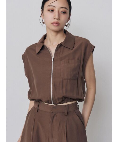MURUA(ムルーア)の「【セットアップ対応】ブラッシュライクショートシャツ 夏服(シャツ/ブラウス・レディース・ブラウン/アイボリー/ブラック・FREE)」の1枚目の写真