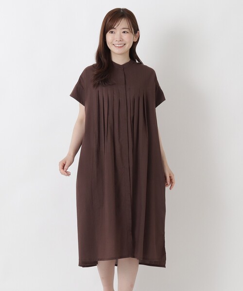 one'sterrace(ワンズテラス)の「スタンドカラー 半袖キャンブリックワンピース(ワンピース・レディース・ダークブラウン系8/ベージュ系8/ブルー系その他7/オレンジ系その他5・02)」の1枚目の写真