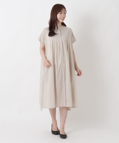 one'sterrace(ワンズテラス)の「スタンドカラー 半袖キャンブリックワンピース(ワンピース・レディース・ダークブラウン系8/ベージュ系8/ブルー系その他7/オレンジ系その他5・02)」の14枚目の写真
