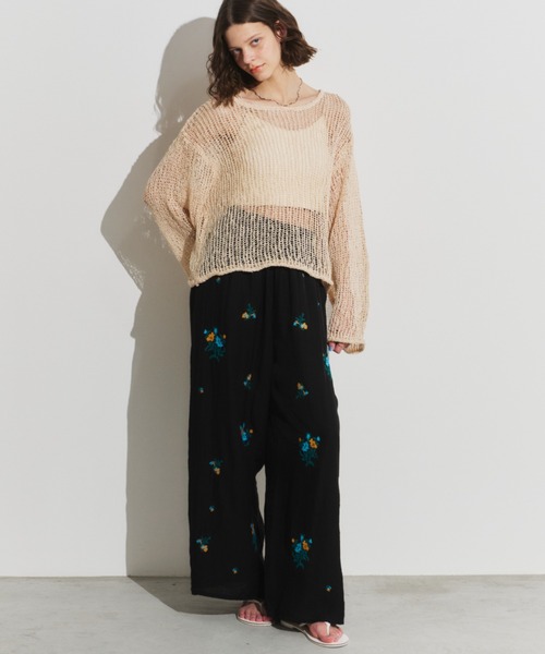 Unitage(ユニテージ)の「オリジナル刺繍楊柳イージーパンツ(その他パンツ・レディース・アイボリー/ブラック・FREE)」の6枚目の写真