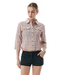 Three-quarter Sleeve check Shirt [BRICKRED]_SEWSH003BRICKRED
