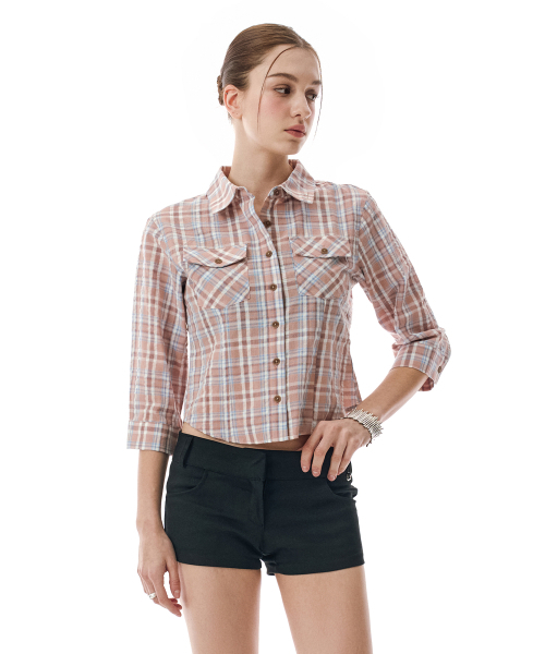 SECONDMONO（セカンドモノローグ）の「Three-quarter Sleeve check Shirt [BRICKRED]_SEWSH003BRICKRED（シャツ/ブラウス・レディース・その他・F）」の4枚目の写真