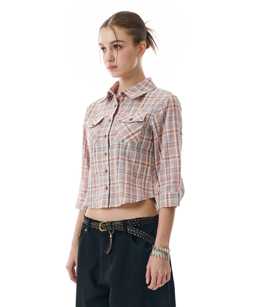 SECONDMONO（セカンドモノローグ）の「Three-quarter Sleeve check Shirt [BRICKRED]_SEWSH003BRICKRED（シャツ/ブラウス・レディース・その他・F）」の5枚目の写真