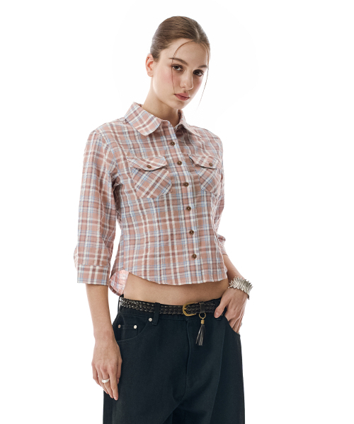 SECONDMONO（セカンドモノローグ）の「Three-quarter Sleeve check Shirt [BRICKRED]_SEWSH003BRICKRED（シャツ/ブラウス・レディース・その他・F）」の6枚目の写真