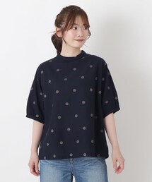 綿麻ドット刺繍 パフスリーブブラウス