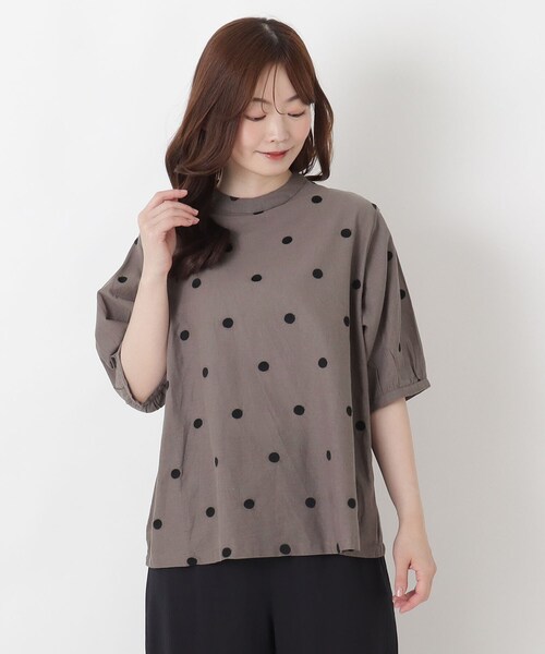 綿麻ドット刺繍 パフスリーブブラウス（シャツ/ブラウス）｜one